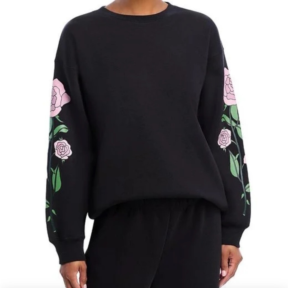 Aqua -Black Sweatshirt with Pink Floral Sleeves‎ a Bloomingdale’s exclusive.
